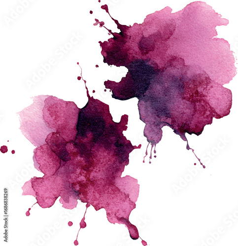 Watercolor Burgundy and Purple Ink Stains Vector Illustration