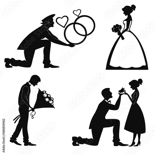 Wedding proposal bouquet rings hearts bride groom engagement
