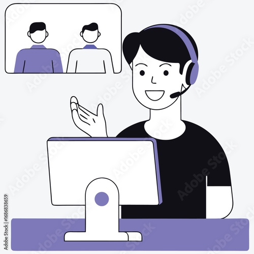 Call Center Agent Flat Vector Icon