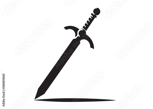sword logo silhouette vector, vector sword silhouette logo illustration, vector silhouette of medieval dagger, sword weapon vector logo design, dagger or sword logo silhouette vector on background.