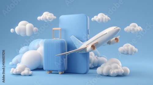 mobile travel booking airplane suitcase