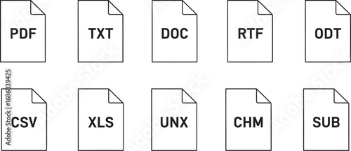 Collection of common computer file type icons for digital documents