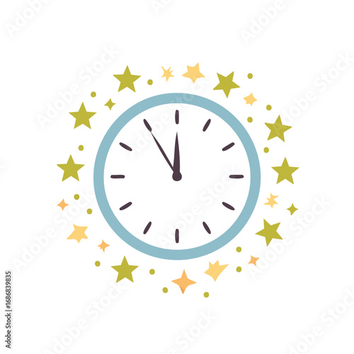 Blue clock with yellow and green stars time