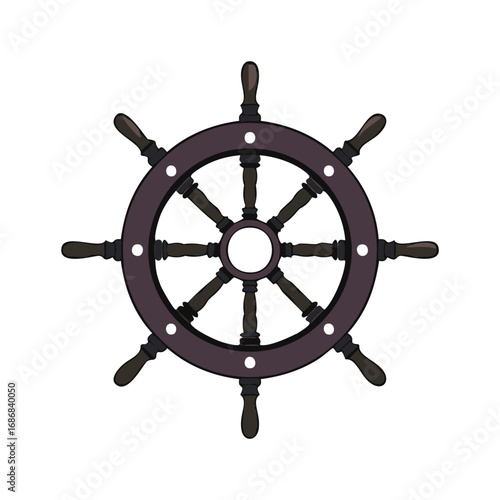 Dark brown ship wheel with eight handles nautical marine