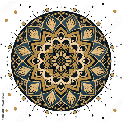 Intricate mandala with gold and teal patterns geometric circular