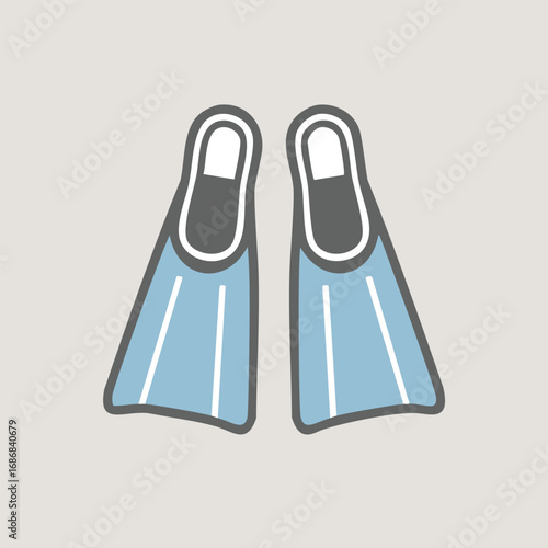 Pair of blue and gray swimming fins flippers scuba diving