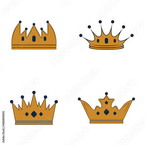 Set of crown with blue diamond logo or icon vector