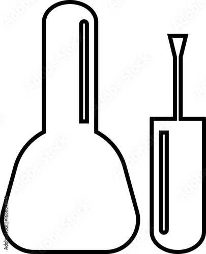Nail polish bottle and brush icon black line and solid silhouette style, beauty cosmetics container group, manicure equipment collection, minimal vector illustration design
