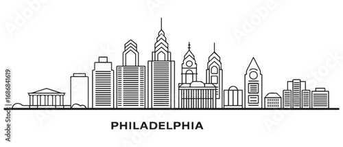Philadelphia City urban Line Art skyline. Modern minimalist cityscape graphic, perfect for travel, banners. with white background