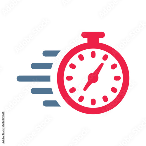 Red stopwatch icon with motion blur lines on white background time speed