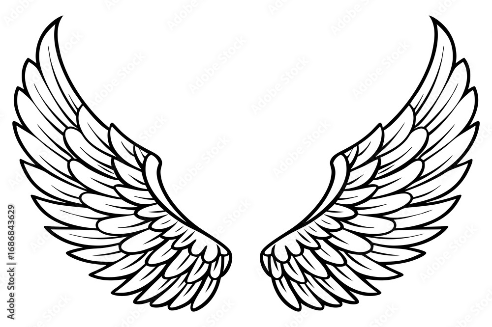 Fototapeta premium Minimal Outline Angel Wings Vector Illustration