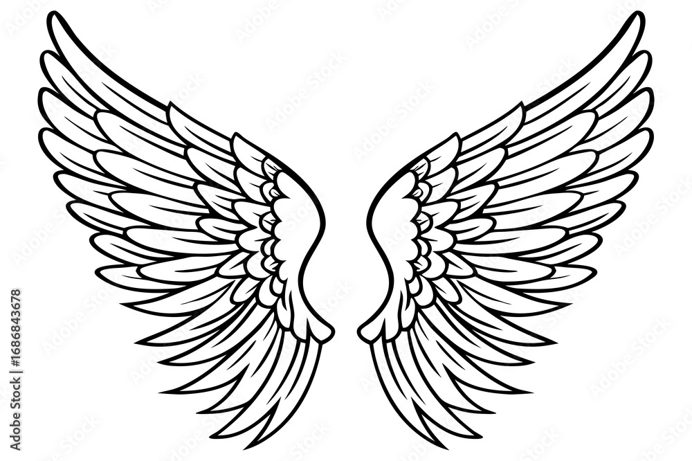 Fototapeta premium Vector Illustration of Detailed Angel Wings Line Art
