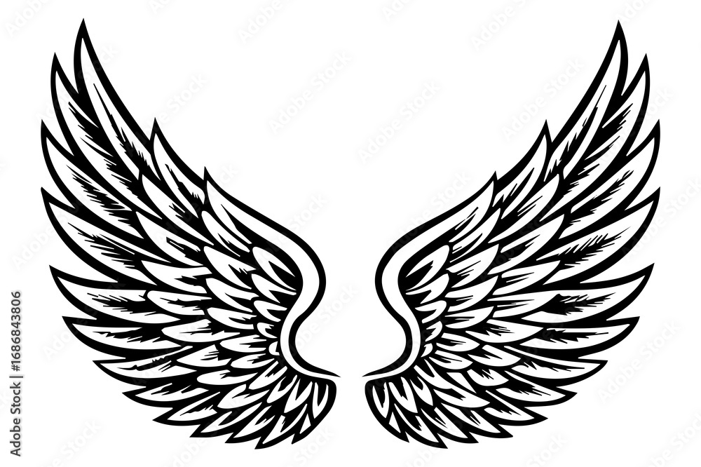 Fototapeta premium Tattoo Style Angel Wings Vector Illustration 