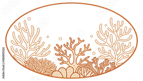 Oval Frame with Coral Reef Illustration marine underwater