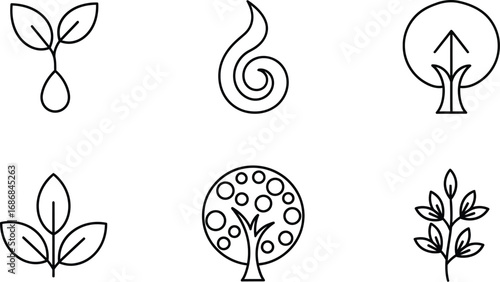 Collection of simple line art icons representing nature and growth.