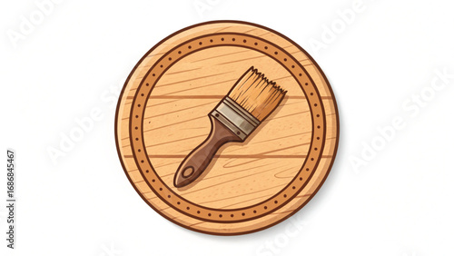 Paint Brush Icon on Wood Grain Circle painting craft