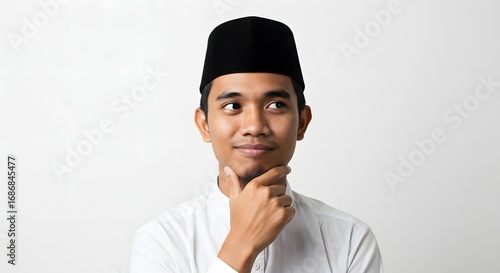 Thoughtful Young Muslim Man in Traditional Attire