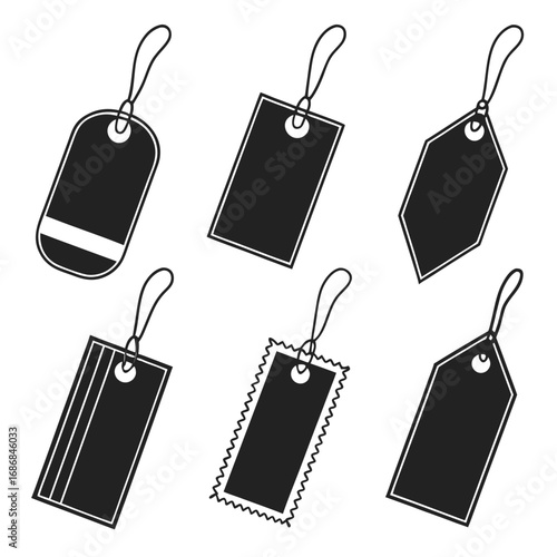 Assorted black fashion tags with strings hang tags clothing tags