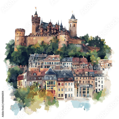 Heidelberg Castle. Heidelberg Castle watercolor vector illustration