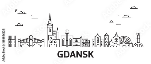 Gdansk Line Art skyline horizontal banner. Black Gdansk, Poland. Vector template for your design. with white background