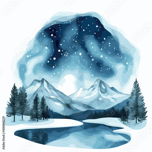 Northern Lights in Lapland. Northern Lights in Lapland watercolor vector illustration