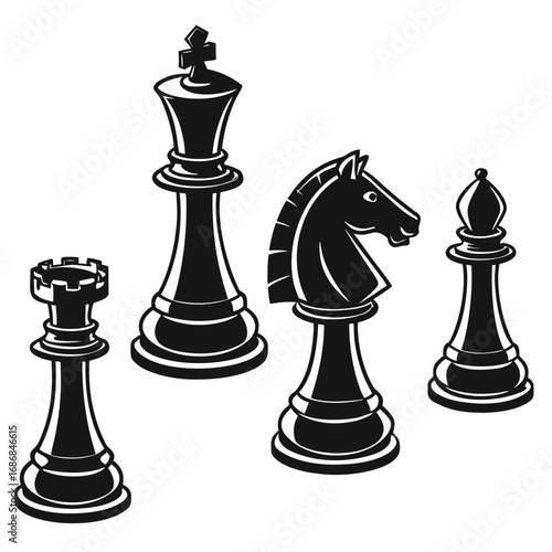 Black chess pieces king knight rook bishop silhouettes vector