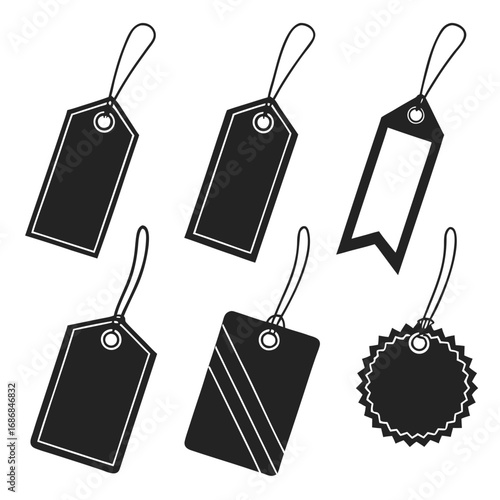 Black fashion tags and hang labels various shapes price tags blank tags