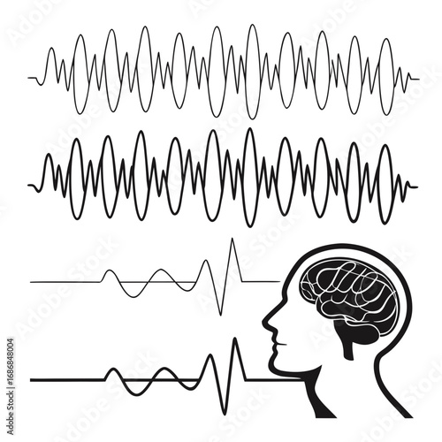 Brainwave signals and head silhouette waveform science