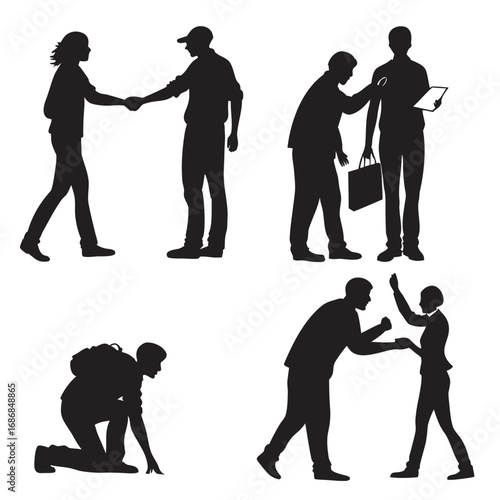 Diverse people interacting in various poses silhouettes interaction
