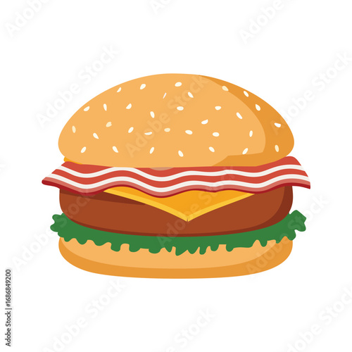 Delicious burger with bacon cheese and lettuce vector