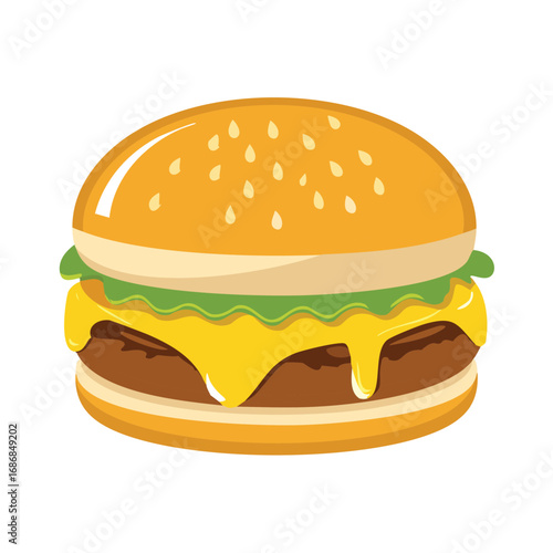 Delicious burger with melted cheese and fresh lettuce cheeseburger fast food