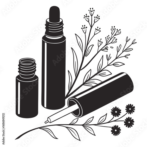 Essential oil bottles with botanical elements roller bottles botanical illustration