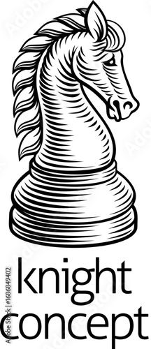 Woodcut style chess knight ...