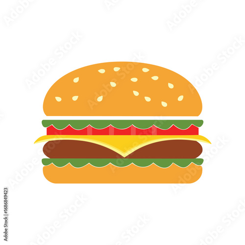 Orange sesame seed bun burger with cheese and tomato hamburger food
