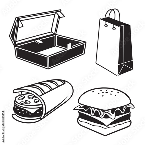 Food packaging and fast food items food containers pizza box