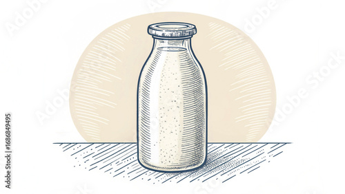 Sketch of a glass milk bottle with textured background