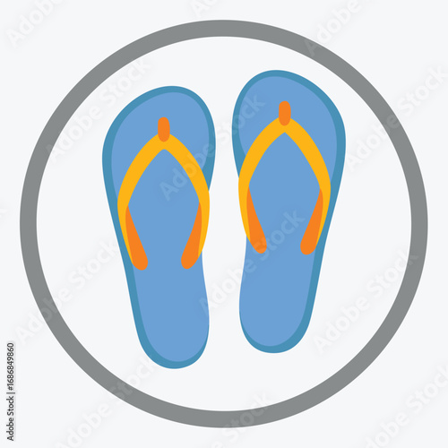 Blue and orange flip flops in gray oval footwear summer