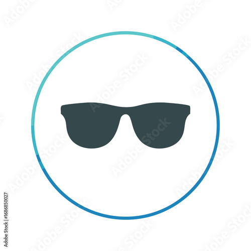 Dark sunglasses inside a blue gradient circle eyewear accessory