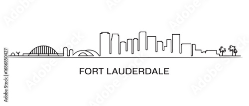 Fort Lauderdale Line Art skyline silhouette. Landscape Fort Lauderdale, FL. Vector illustration. with white background