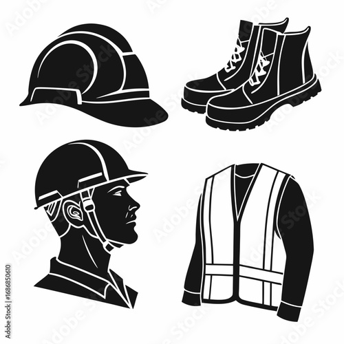 Hard hat safety vest boots worker profile safety gear construction