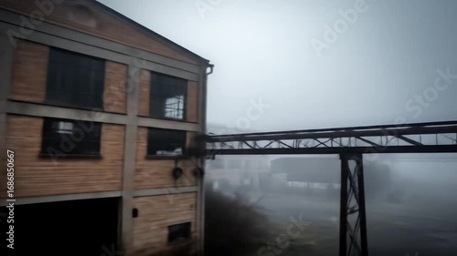 Abandoned Factory in Dense Fog: Eerie Industrial Landscape Video