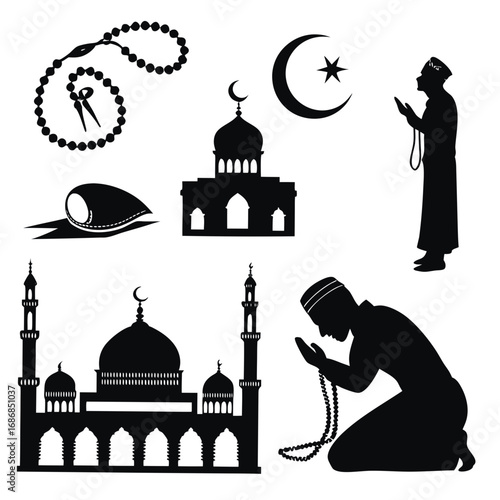 Islamic prayer symbols mosques and figures Islamic symbols crescent moon