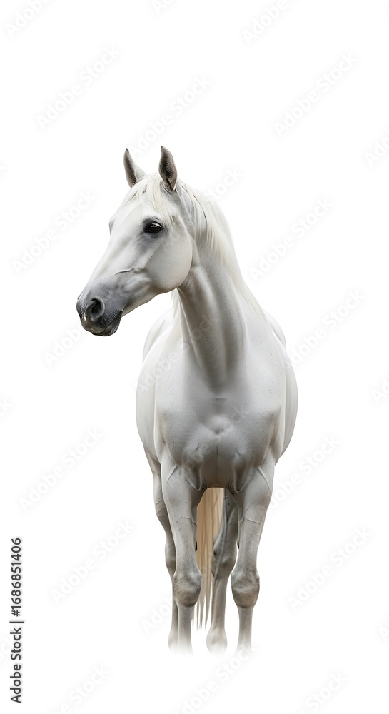 Obraz premium White Horse Portrait, Focused and Elegant.