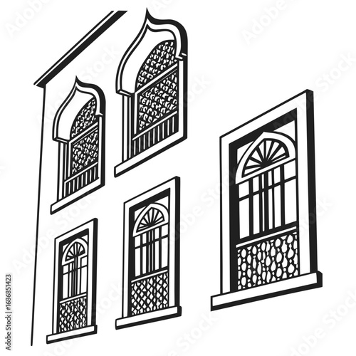 Middle Eastern architecture windows with ornate grills vector