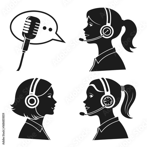 People wearing headsets talking with microphone communication
