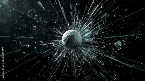 Golf Ball Breaking Glass with Glowing Shards
