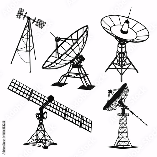 Satellite dishes and solar panels antenna communication