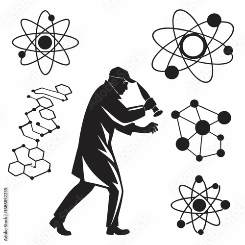 Scientist examining atomic structures and molecular bonds science molecule