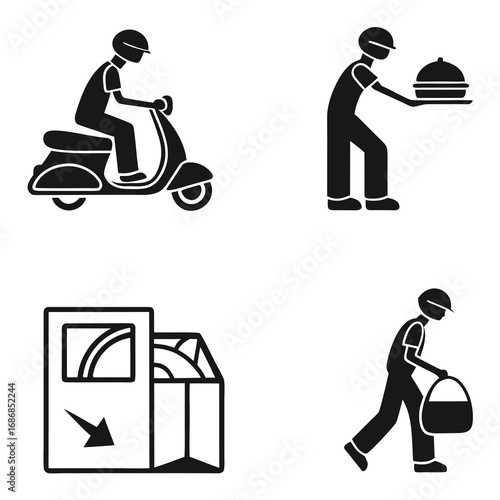 Scooter rider delivery person carrying food and drop off point food delivery