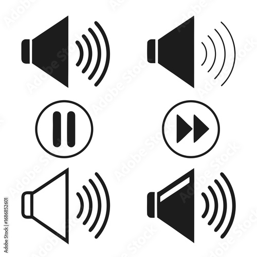 Speaker volume and playback control icons audio sound
